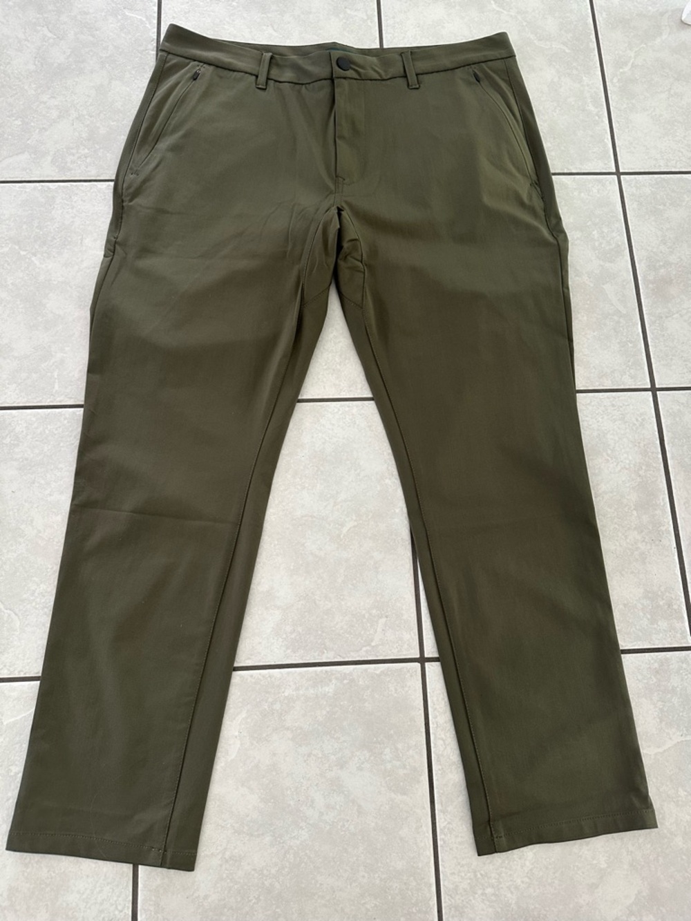 Men's Olive Stretch Chinos - Classic Everyday Fit. 36x30